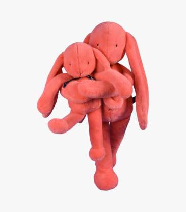 Peluche lapin Méloé corail acidulé