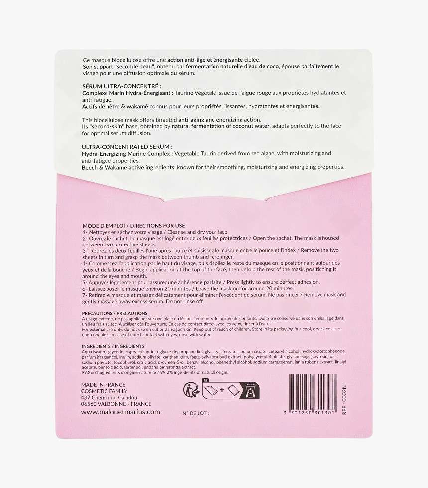 Masque bio-cellulose anti-âge violet