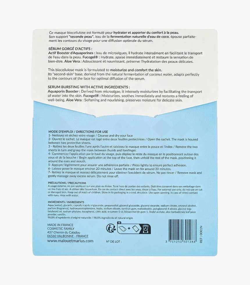 Masque en tissu bio hydratant bleu