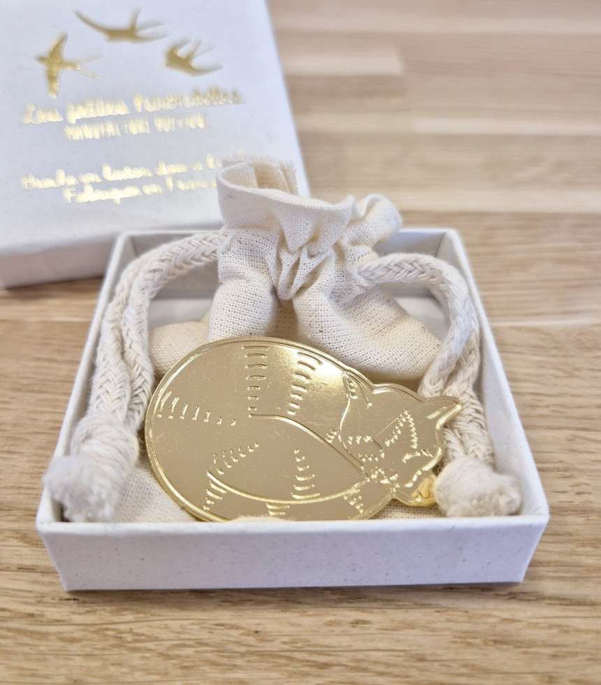 Broche en laiton doré chat