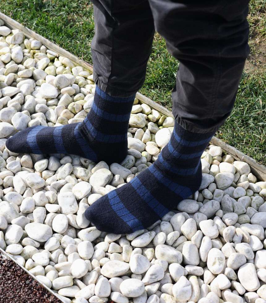 Chaussettes rayées bleu marine et bleu