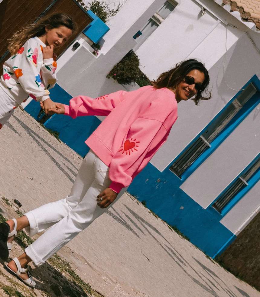 Sweat Cœur solaire coudières rose