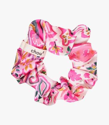 Chouchou grand satin rose et blanc