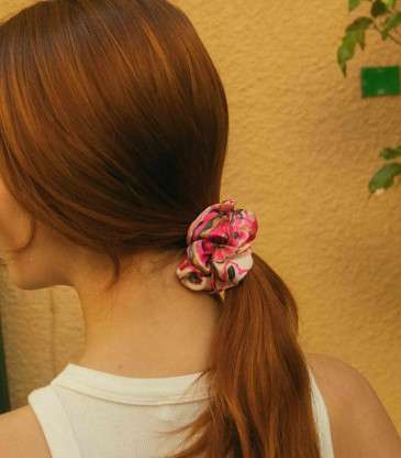 Chouchou grand satin rose et blanc