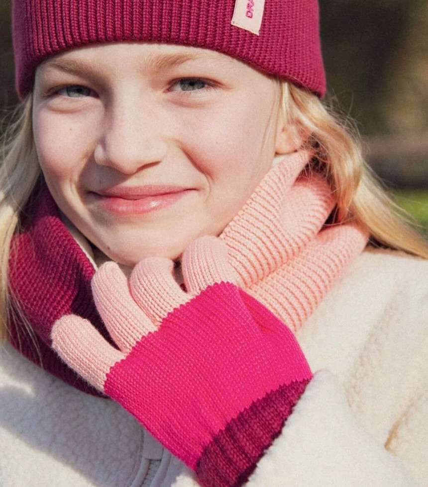 Gants tricolores fuchsia