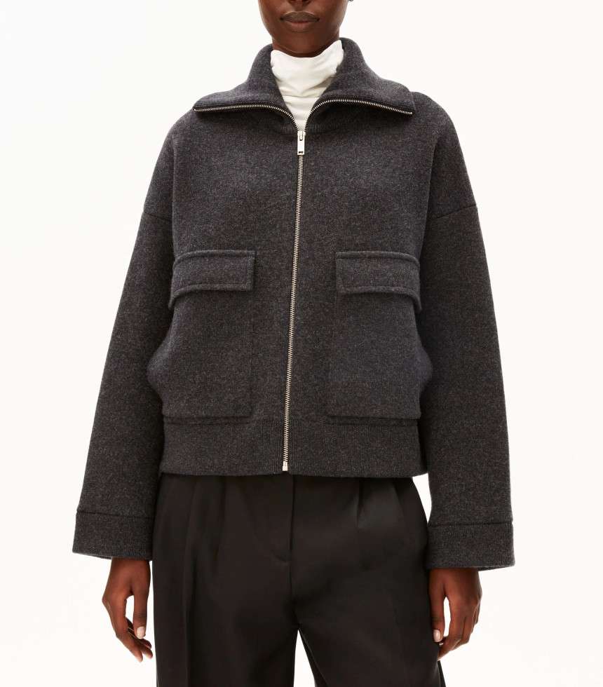 Gilet cardigan coton laine gris chiné