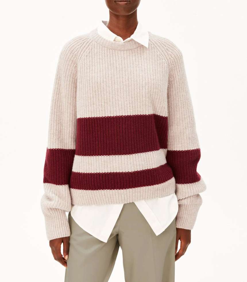 Pull rib rayures honey velvet red