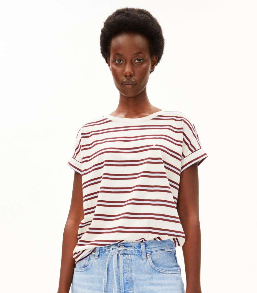 T-shirt rayé Idaara rouge et bleu
