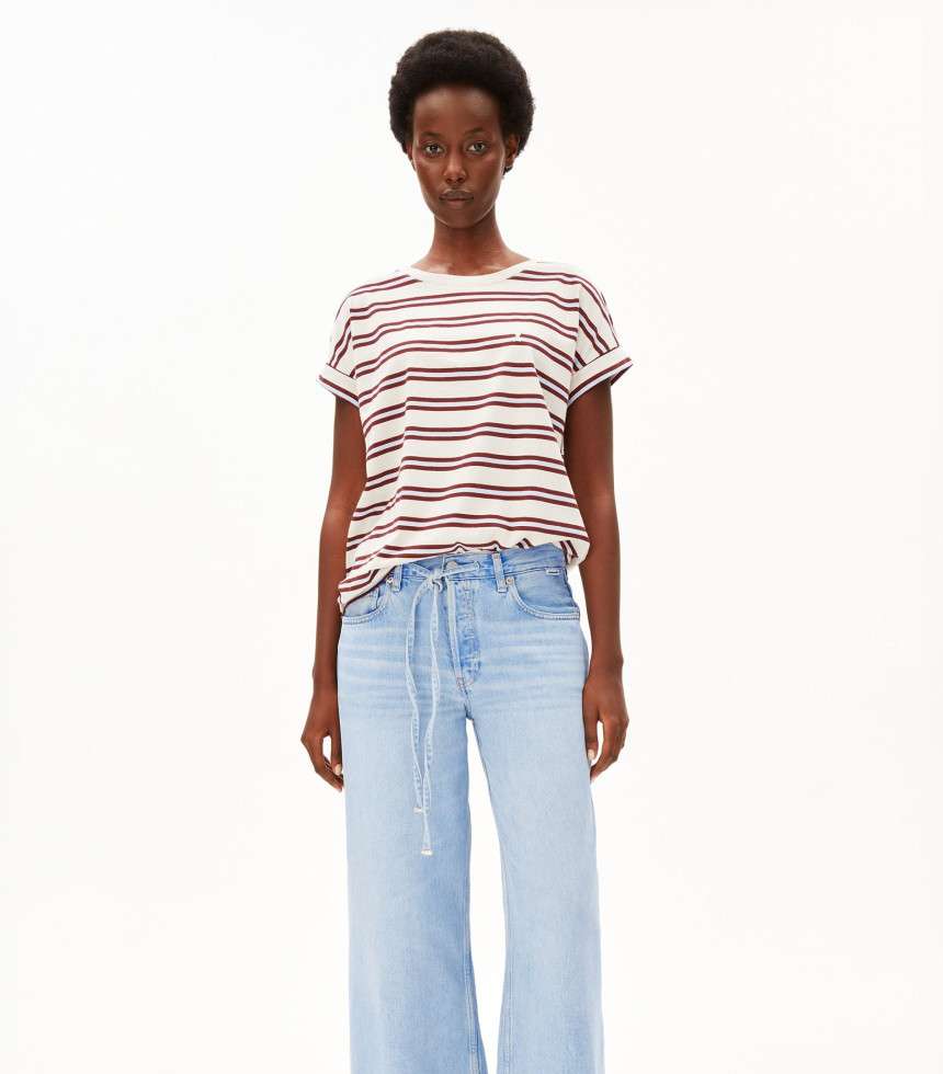 T-shirt rayé Idaara rouge et bleu