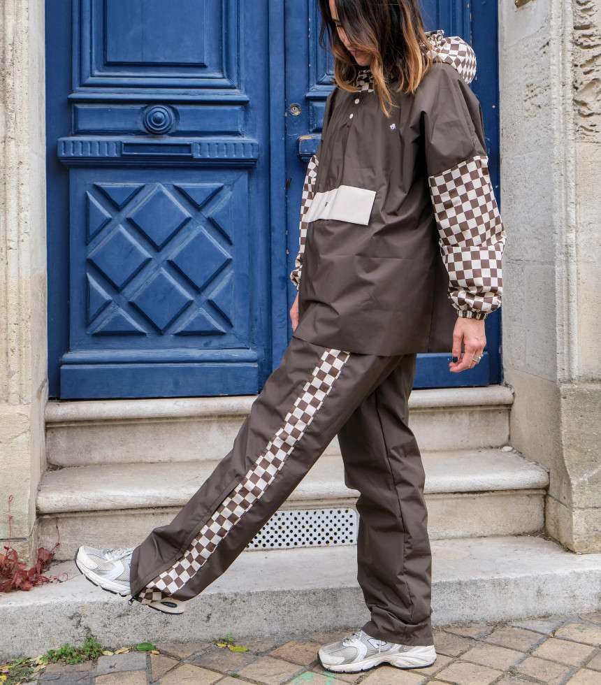 Pantalon de pluie damier kaki