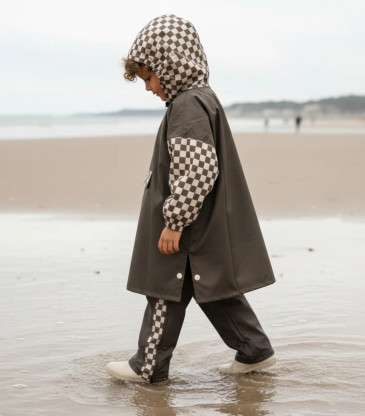 Poncho de pluie damier kaki