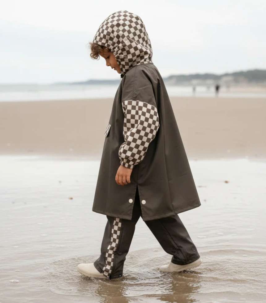 Poncho de pluie damier kaki