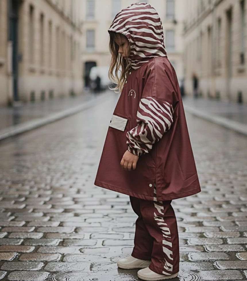 Poncho de pluie enfant zèbre chocolat