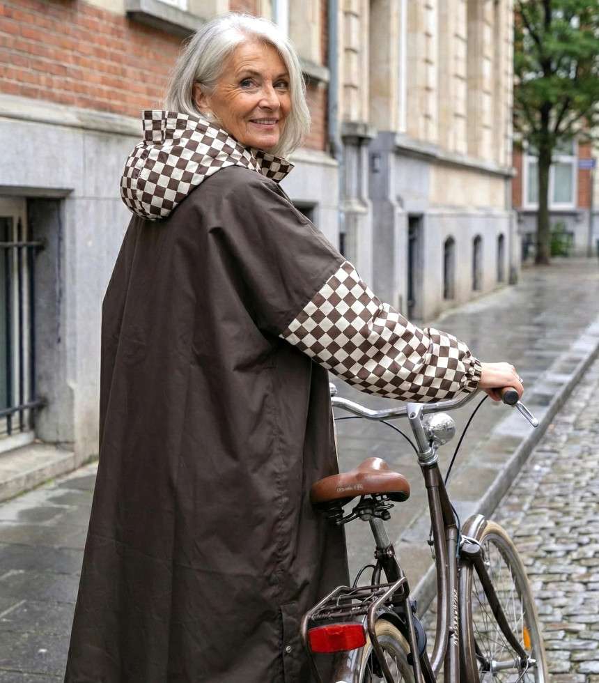 Poncho long damier kaki
