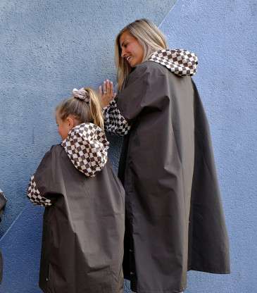 Poncho long damier kaki
