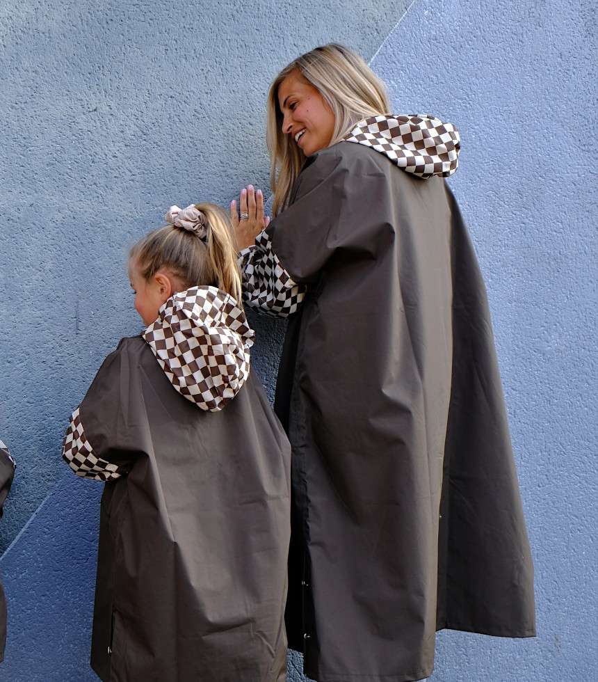 Poncho long damier kaki