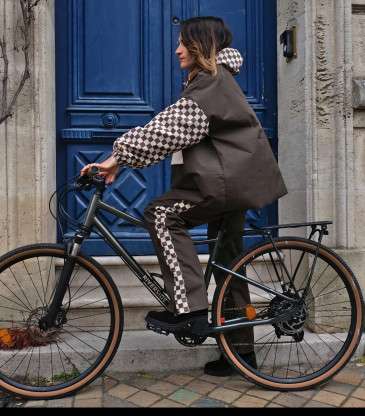Poncho de pluie court damier kaki