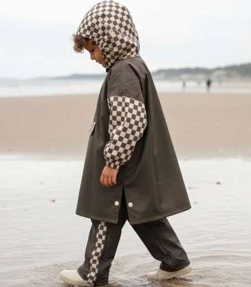 Poncho de pluie damier kaki
