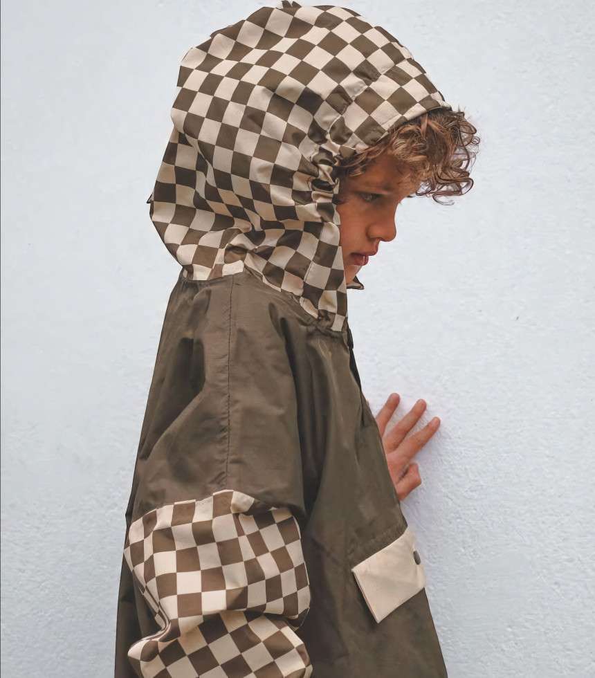 Poncho de pluie damier kaki