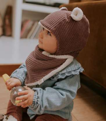 Bonnet velours réversible parme