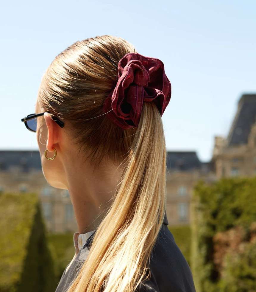 Chouchou maxi toile prune à carreaux