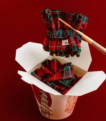 Maxi chouchou tartan rouge et vert bord vert