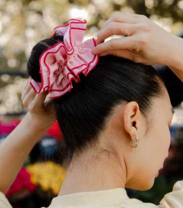 Maxi chouchou carreaux rose et blanc