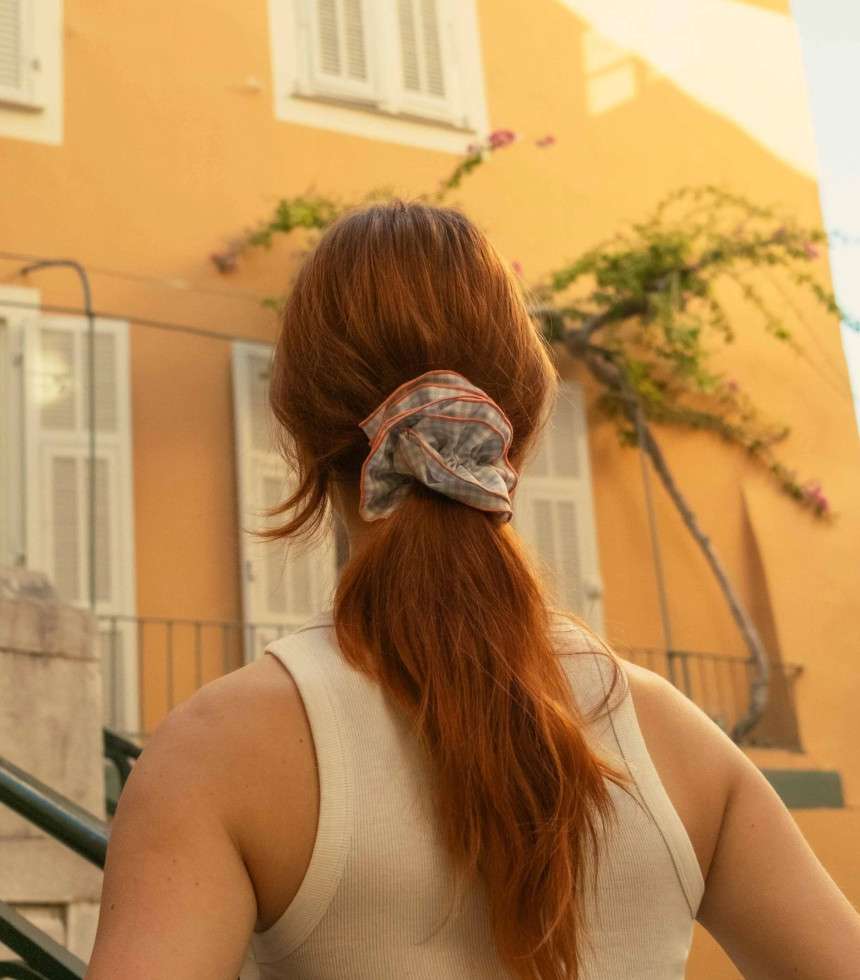 Maxi chouchou vichy bleu ciel et orange