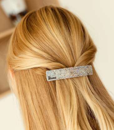Barrette clic-clac paillettes argent 9 cm