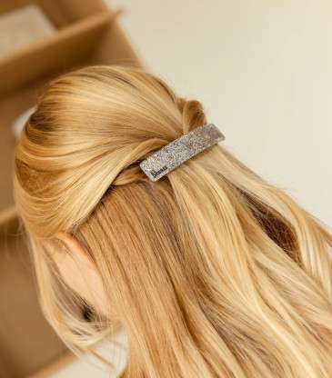 Barrette clic-clac paillettes argent 9 cm
