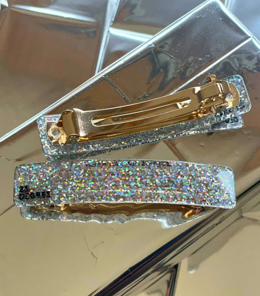 Barrette clic-clac paillettes argent 9 cm