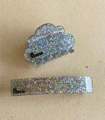 Barrette clic-clac paillettes argent 9 cm